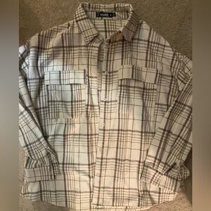 Missguided oversized Beige and Brown Plaid Shirt US8